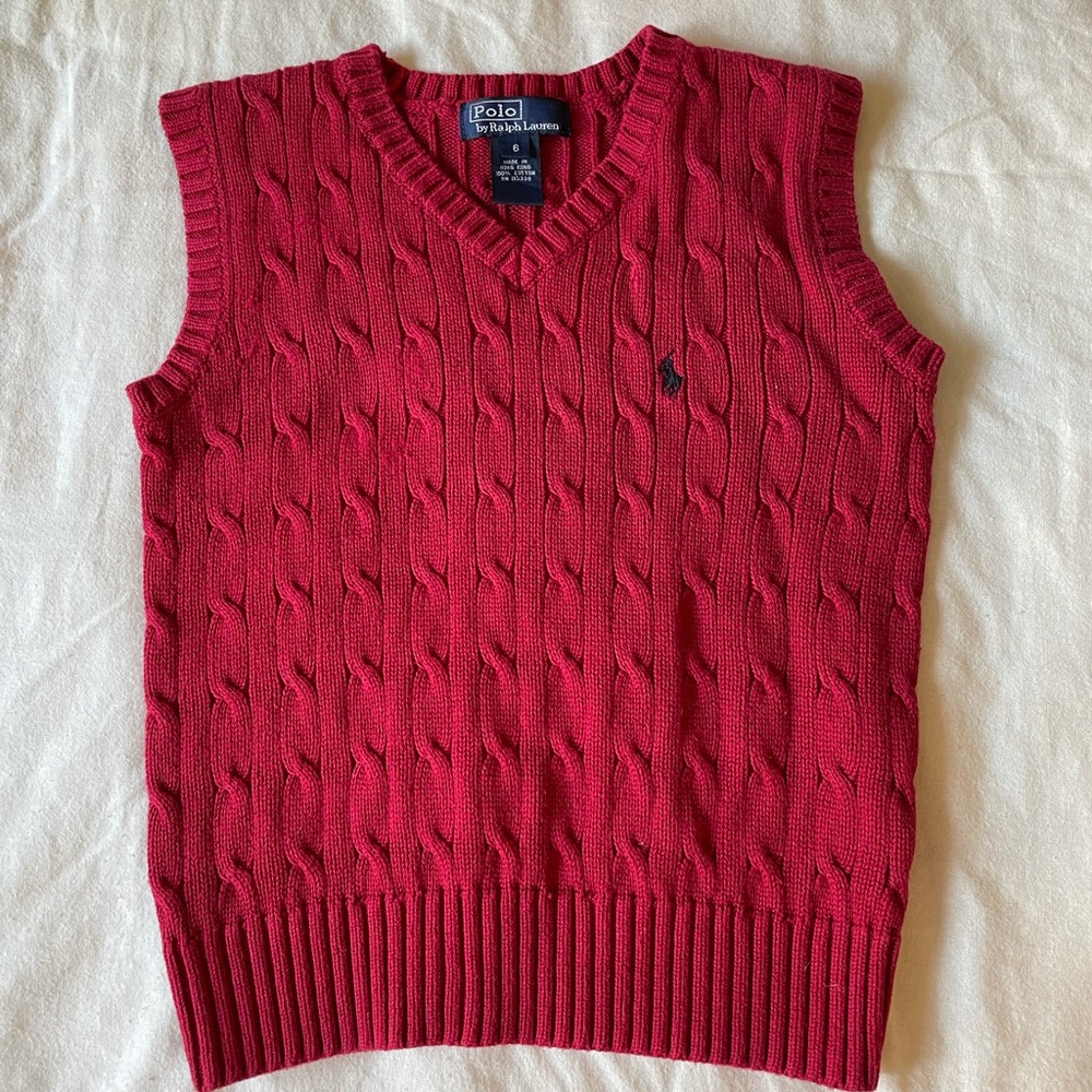 Polo Ralph Lauren Red Sweater Vest Boys 6 Holiday RN 113338